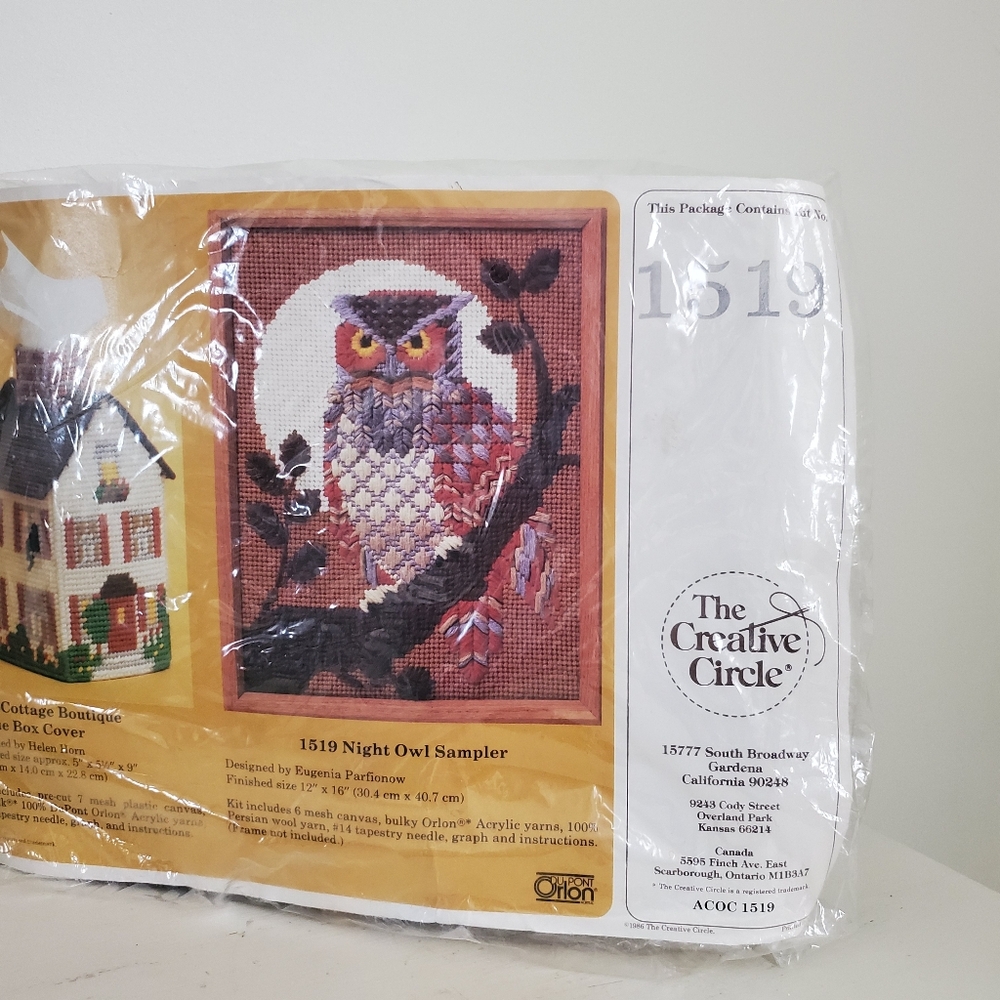 1986 Vintage The Creative Circle Needlepoint Kit "Night Owl Sampler" 12x16